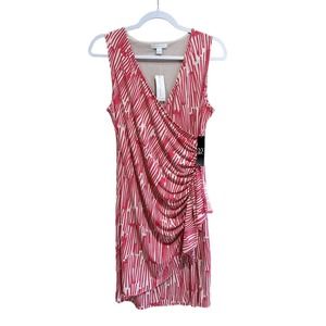 NWT New York & Company Dress Size Medium Sleeveless Pink White Print Faux Wrap